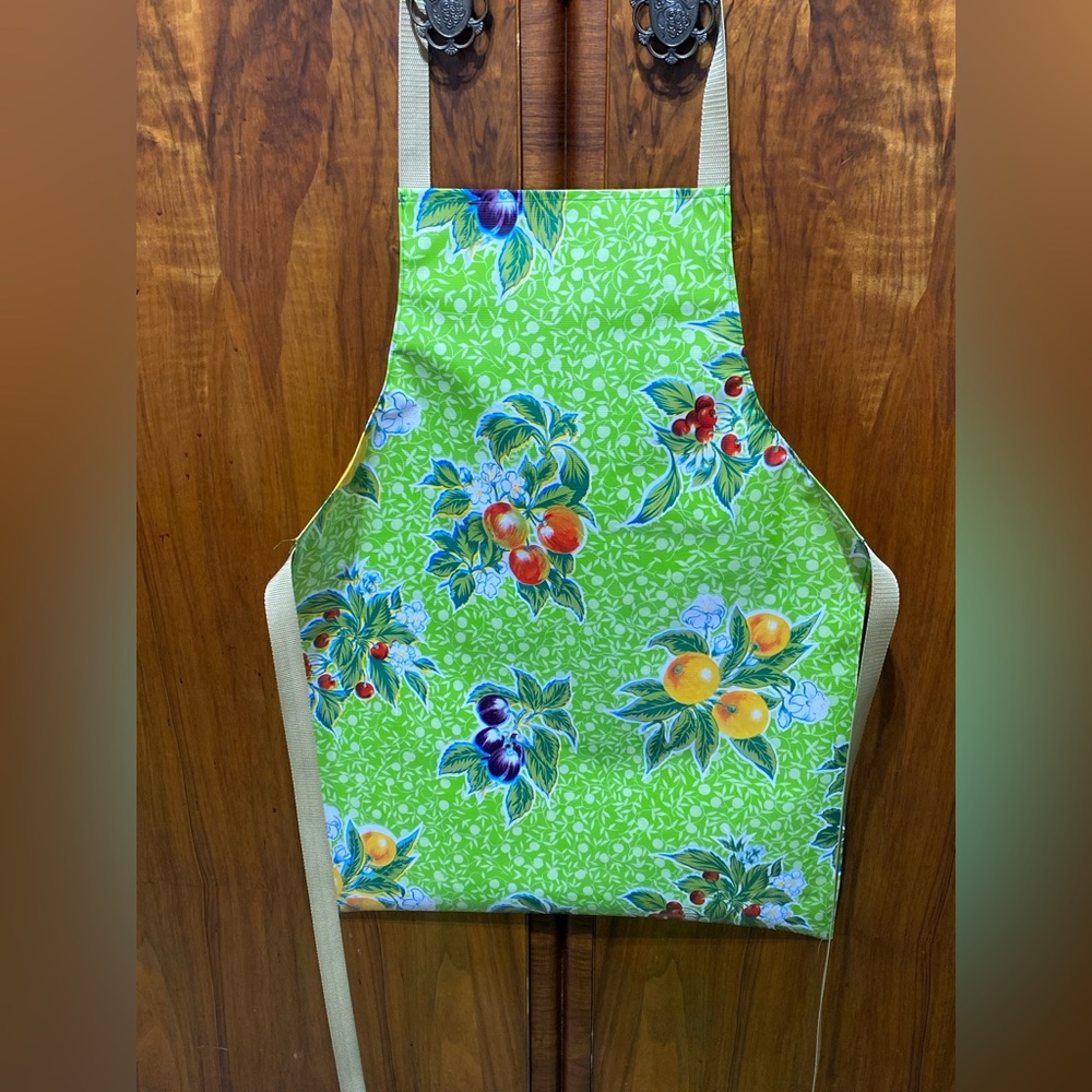Vibrant Green adult oilcloth Apron with Fruit Print